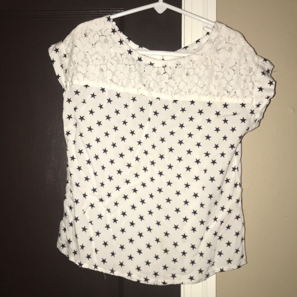 Faded Glory S 6-6X White Blouse with Black Stars